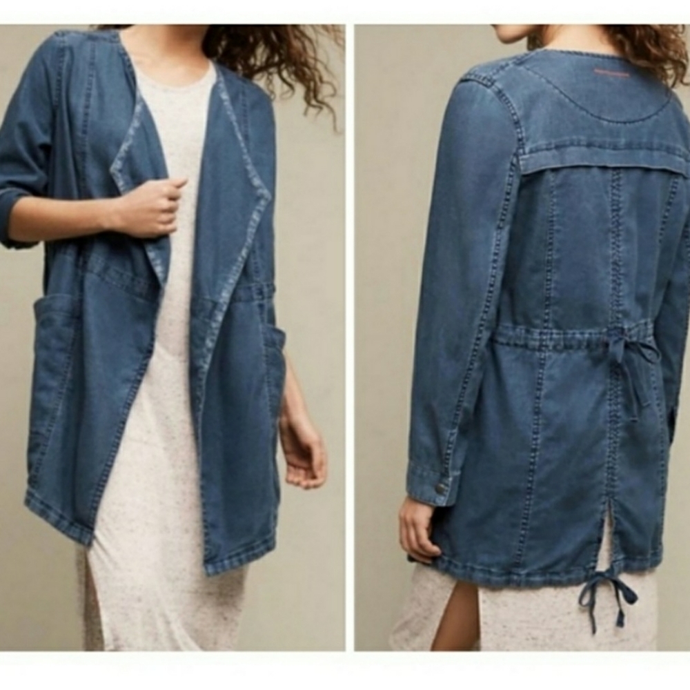 Anthropologie tie back chambray jacket Small